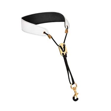 Imagem de simhoa Acessórios de alça de pescoço para sax profissional acolchoado couro arnês para instrumento musical alto, BRANCO