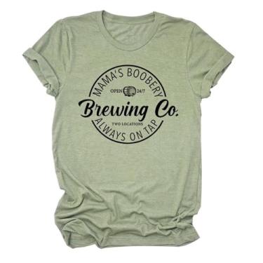 Imagem de Camisetas Mamã's Boobery Brewing Go Always On Tap Camiseta feminina com slogan divertido pulôver de amamentação humor top dia das mães, Verde oliva, G
