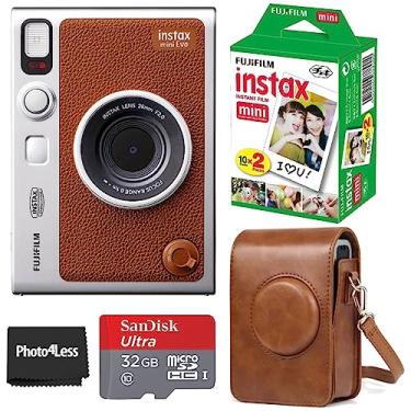 Imagem de Conjunto de câmera instantânea Fujifilm Instax Mini Evo Híbrida marrom, pacote com filme instantâneo Fuji Instax Mini Twin, microSD 32 GB, estojo para câmera