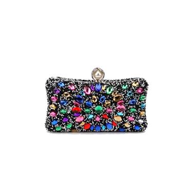 Imagem de BYKOINE Bolsa feminina de strass para noite multicolorida, bolsa de mão luxuosa de cristal, Preto-multicolorido, One Size
