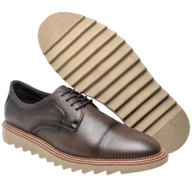 Imagem de Sapato Masculino Derby Couro Nobre com Solado Tratorado Estilo e Conforto Duradouro (Marrom-Bege, BR, Adulto, Numérico, 40)