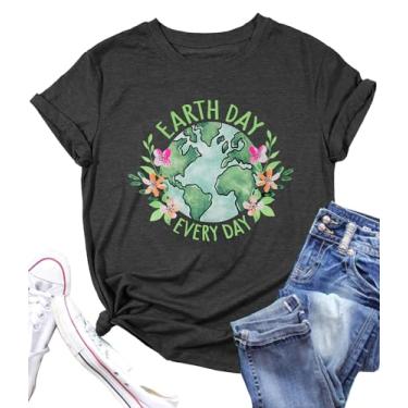 Imagem de Camisetas do Dia da Terra para Mulheres: Camiseta Dia da Terra Todos os Dias Camiseta Gráfica Engraçada Ambiental Tops Presentes do Dia da Terra, Cinza-escuro, M