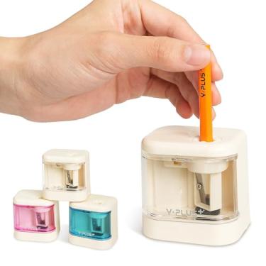 Imagem de Apontador de lápis elétrico para crianças, afiador colorido fofo para sala de aula, plugue de lápis de cor para serviço pesado, material escolar recarregável, branco