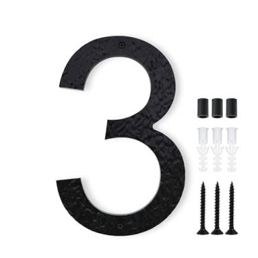 Imagem de Cobata Números de casa de acrílico de 25 cm de altura - Número de endereço residencial preto antidesbotamento e resistente ao clima|Design de montagem flutuante ou embutida/Número 3