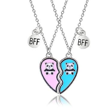 Imagem de MJartoria Colar BFF para 2, colares de melhor amigo, panda, golfinho, pinguim, presente de dia dos namorados, coração dividido colares de amizade com pingente gravado, Metal, Sem Pedra Preciosa