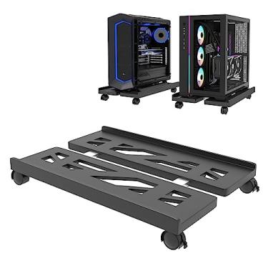 Imagem de Suporte de CPU móvel, suporte de rolagem de CPU ajustável, suporte de carrinho de computador móvel com rodas giratórias de bloqueio, suporte para PC - preto