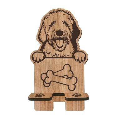 Imagem de JCVUK Suporte de telefone de madeira com tema de cachorro - Pastor inglês antigo - suporte de telefone, estação de carregamento para e-book, smartphones, tablets, organizador de mesa, presente para