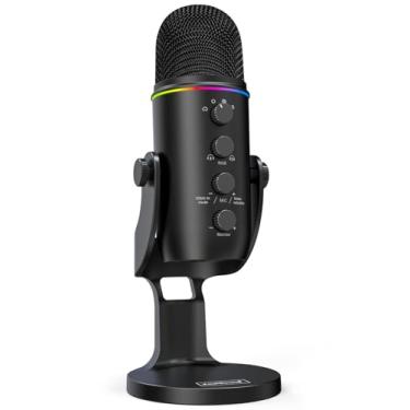 Imagem de ZealSound Microfone USB, 192 kHz, 3 cápsulas, 4 padrões de captação, microfones de computador RGB com botão de mudo/volume/monitor/cancelamento de ruído, microfone condensador K66 Plus para podcasts
