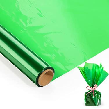 Imagem de Rolo de celofane verde de 67 m (67 m de comprimento x 43 cm de largura x 2,3 mil de espessura) - Rolo de celofane verde transparente para embrulho de cesta de presente - Embalagem de plástico para decorações, petiscos, embrulho de árvore de Natal.