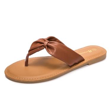 Imagem de Sandálias femininas de dedo com tira em T, sandálias sem cadarço, sandálias casuais para o verão, Marrom, 41