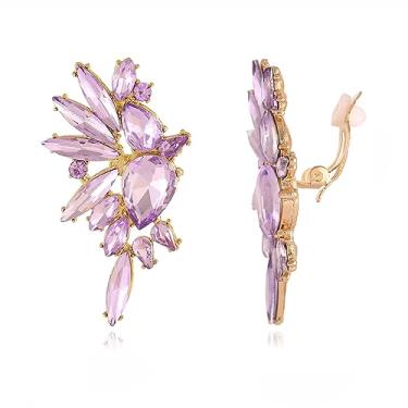 Imagem de Met-edianger Brincos vintage de strass com clipe de cristal retrô, brincos pendentes não perfurados para mulheres e meninas, Zinco, Strass Vidro