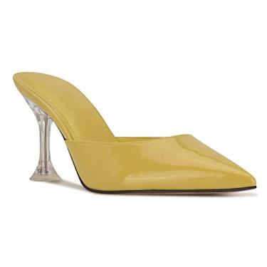 Imagem de Lnsshee Sandálias femininas transparentes de salto gatinho fechadas bico fino sem costas sandálias modernas sapatos, Amarelo, 7.5