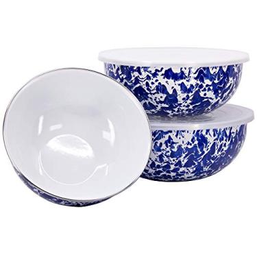 Imagem de Golden Rabbit Tigelas de mistura aninhadas esmaltadas com tampas, conjunto de 3, redemoinho de cobalto