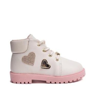 Imagem de Bota Infantil Molekinha Coturno Corações Off White/Rosa-Feminino