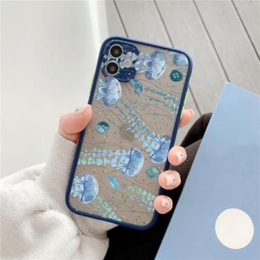 Imagem de Capa de telefone impressa para iPhone X XR XS 7 8 Plus SE2 12 13 mini 11 14 15 Pro Max Capa fosca à prova de choque, água-viva azul 2, para iphone12 pro max