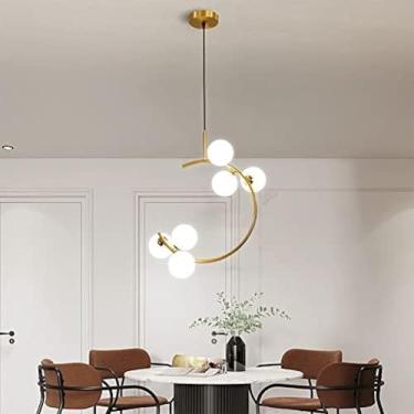 Imagem de Luz pendente de ouro pós-moderna, luminária de parede suspensa no teto com cabo ajustável, lustre de metal luxuoso e arandela de parede interna com interruptor para sala de estar, quarto inf