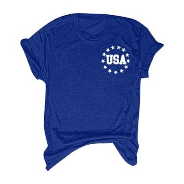 Imagem de Camisetas femininas 4th of July Stars Stripes USA Shirts Memorial Day Outfit Women Patriotic Tops de verão, 1 azul, G