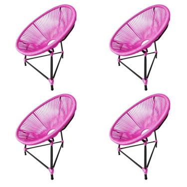 Imagem de Kit 4 Cadeiras Acapulco Corda Náutica Base em Alumínio Preto/rosa