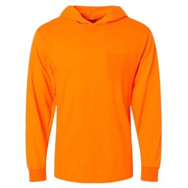 Imagem de L&M® Camiseta Hi Vis Safety Lime Orange Manga Longa Alta Visibilidade com Capuz, Laranja, XXG