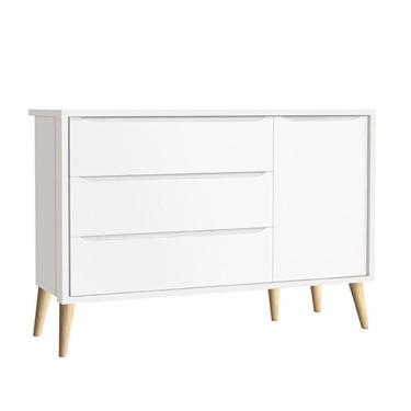 Imagem de Cômoda Infantil Theo 1 Porta Branco Acetinado com Pés Madeira Natural – Reller