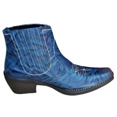 Imagem de Bota Em Couro Numero 43 Botina Country Cor Azul Solado Costurado Salto