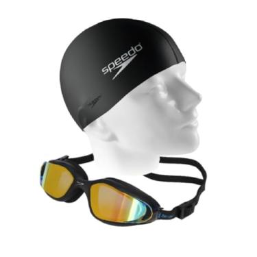 Imagem de Kit Natação Natação Speedo Óculos Poseidon Espelhado + Touca Flat Silicone Águas Abertas