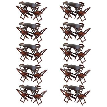 Imagem de Kit 10 Jogos de Mesa com 4 Cadeiras de Madeira Dobravel 120x70 Ideal para Bar e Restaurante - Imbuia