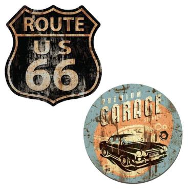 Imagem de Kit Quadros Placas Decorativo Premium Garage E Route 66