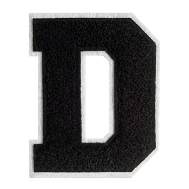 Imagem de Varsity Letter Patch Preto Chenille 11,5 cm Letterman Jacket Iron on Patch para Roupas (Preto-D)