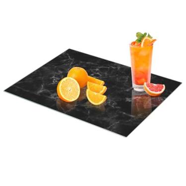 Imagem de VSAR House Tábua de corte de vidro temperado para cozinha, tábua de corte de vidro de 41 x 30 cm com pés não antiderrapantes, placa de vidro com padrão de mármore preto para lava-louças, resistente ao