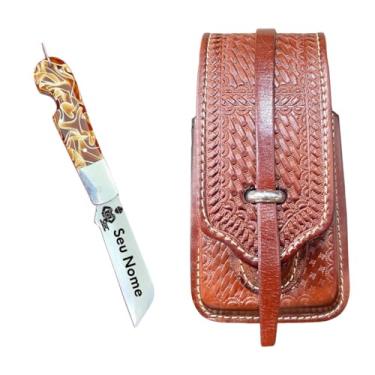 Imagem de Bainha Capa de Celular e Canivete Inox Personalizado (dorada)