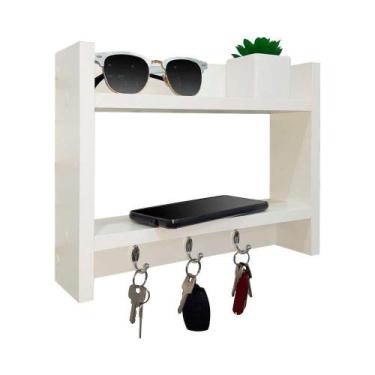 Imagem de Suporte Porta Chaves Organizador Decorativo De Parede Madeira Branco -