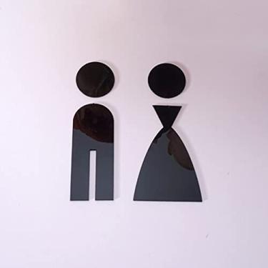 Imagem de 3D Toilet Door Sign, 15/20/25cm Acrylic Mirror Wooden Wedding Party Decoration Toilet Door Sign Bathroom WC Modern Style Wall Sticker Home Decor (Color : Black, Size : 15cm Height)