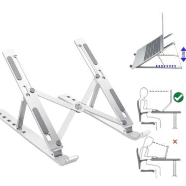 Imagem de Suporte Apoio Base Ergonômico Regulável Aço Notebook/tablett Cor Prata
