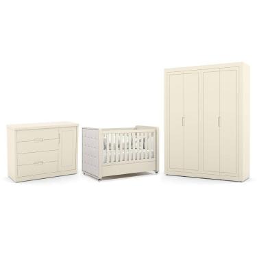 Imagem de Dormitório Tutto New 4 Portas, Cômoda 1 Porta e Berço com Capitonê - Matic Móveis