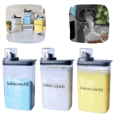 Imagem de Kit 3 Potes Herméticos 2,3 L Copo Dosador Porta Sabão Pó Líquido e Amaciante Lavanderia Chumbo (Sabão em Pó/Sabão Líquido/Amaciante)