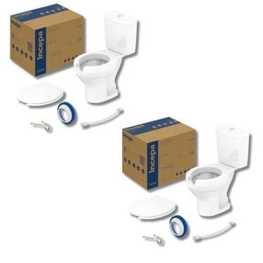 Imagem de Kit 2 Vaso Sanitário com Caixa Acoplada e Assento com Abertura Acesso Incepa Branco Brilhante