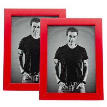 Imagem de 2 Porta Retratos Vermelho C/Vidro 10X15 Madeira Laqueada - Geral