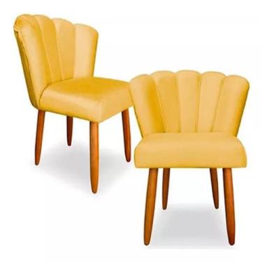 Imagem de Kit 2 Cadeiras Poltrona Sala Jantar Penteadeira Pétala Suede Amarelo -