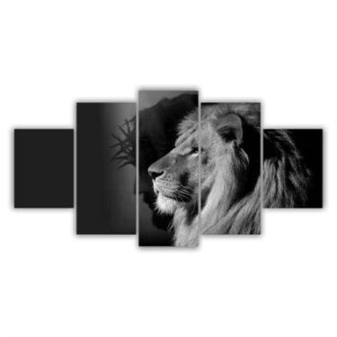 Imagem de Quadros Mosaico Mdf Leão De Judá Preto E Branco 115X60Cm - X4adesivos