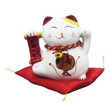 Imagem de Gato da Sorte Porcelana Decorativa Maneki Neko Boa Fortuna 803 - Luhi 