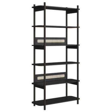 Imagem de Estante Oslo Artesano 90 cm (largura) MDP Nero Palha Sintética Bege Pé