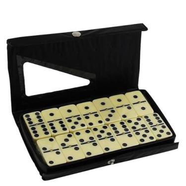Imagem de Dominó De Osso 6mm 28 Peças Com Estojo Colorido Casual - Aliança, Pret