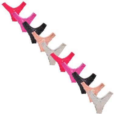 Imagem de Kit 10 Calcinha Rendada Adulto Fristyle Microfibra Fio Dental, M, Pret