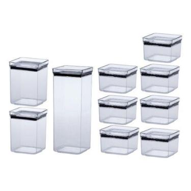 Imagem de Kit 10 Potes Herméticos Acrílico Quadrado Empilháveis - Paramount