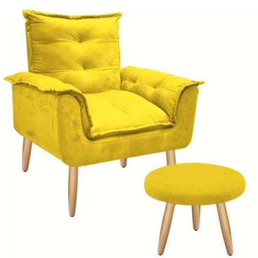 Imagem de Poltrona Opala Cadeira Decorativa + Puff Banqueta Redondo,  Amarelo