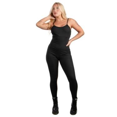 Imagem de Macacão Longo Diluxo Blogueira Gringa Moda Alcinha Regulável, G, Preto