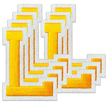 Imagem de Oli and Alex Ferro amarelo em letras 6 cm - 7 peças de L adesivos amarelos letras para roupas - Super cola - sem necessidade de costura - bordado time de futebol escola universitário - amarelo, G