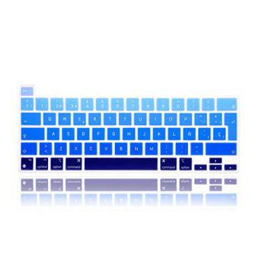 Imagem de MMDW Capa ultrafina de silicone para teclado em espanhol para MacBook Pro 13 novo chip M1 (número do modelo: A2338, 2020 atrasado), protetor de acessórios versão da UE, (azul gradiente)