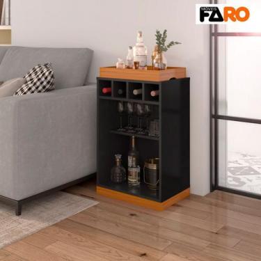 Imagem de Aparador Buffet Bar Retrô com  Bandeja de MDF Adega 4 Garrafas Astúria